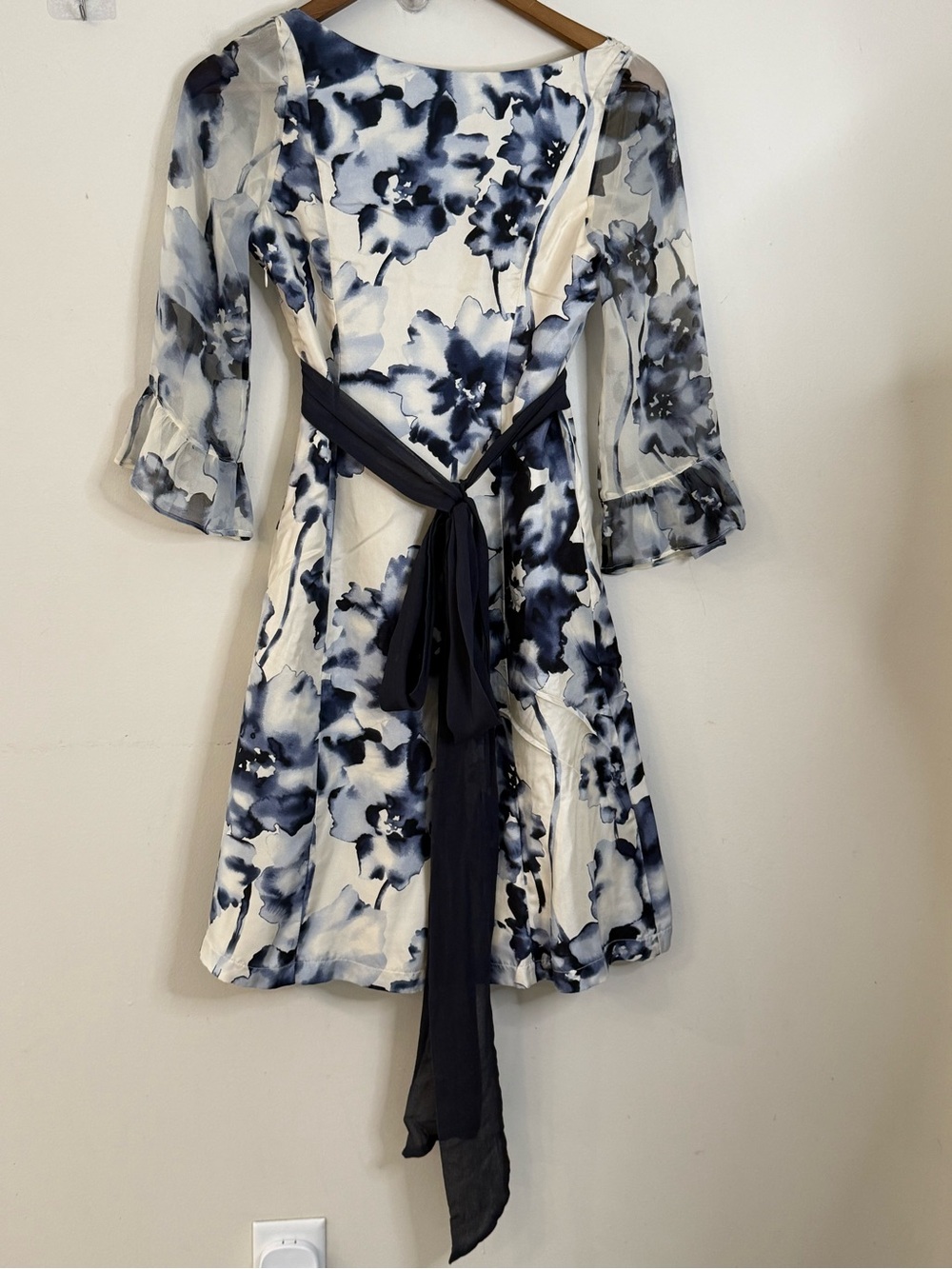 Floral Wrap Midi Dress in Navy and White - Picture 5 of 15